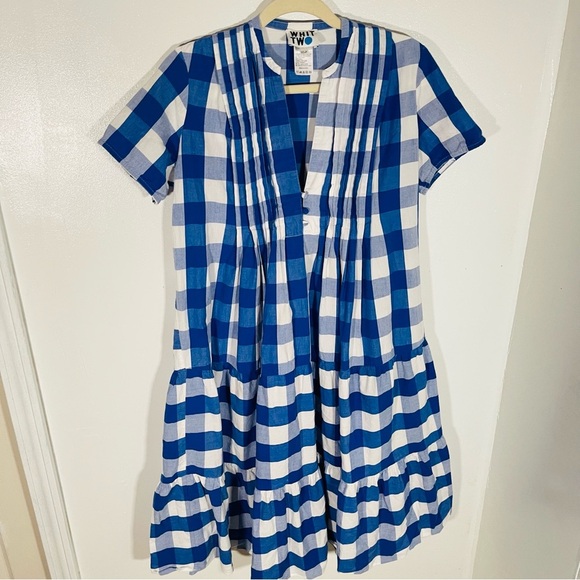 Anthropologie WHIT TWO Gingham Tiered Midi Dress Preppy Coastal Spring Summer - Picture 5 of 10